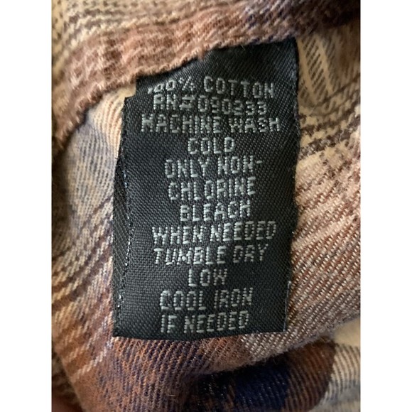 BULLHEAD Pearl Snap Mens Long Sleeve Brown Plaid Flannel Shirt - Size XL - Picture 9 of 9